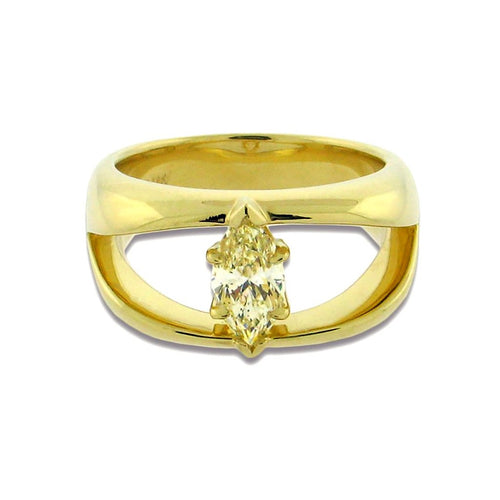 1 carat fancy yellow marquise diamond set in 18 k yellow gold 