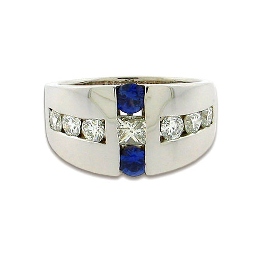 .90 ct total weight round sapphires  .95 ct total weight diamonds   14 kt white gold ring