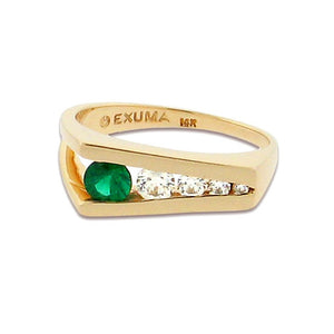 round emerald with four round diamonds set in 14 k yellow gold ring 