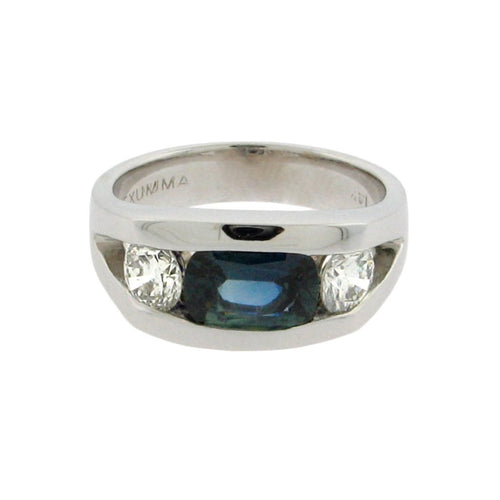 1.45 ct cushion cut sapphire  .78 ct total weight round diamonds  14 k white gold ring