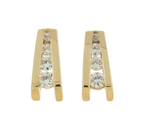 14 k yellow gold V shaped studs with 4 diamonds in each