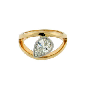 1 ct solitaire teardrop diamond  14 k yellow gold ring  platinum bezel 