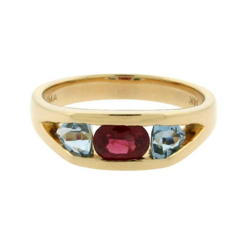 Red Spinel and Aquamarine Ring