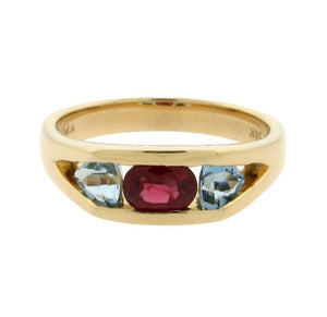 Red Spinel and Aquamarine Ring