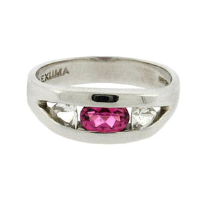 .49 ct oval pink tourmaline  .42 ct total weight trillion cut white sapphires  sterling silver ring