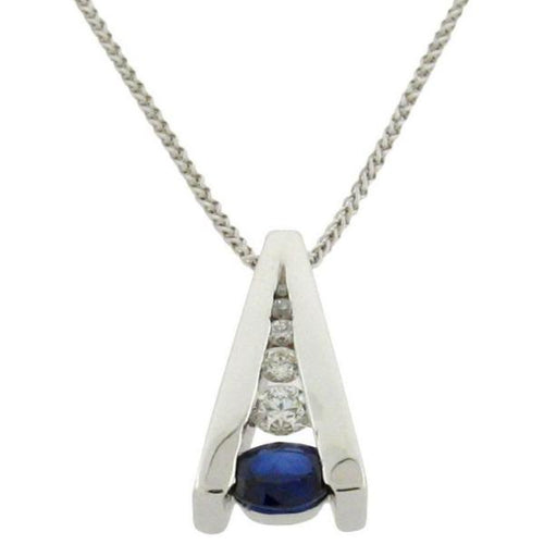 .67 ct oval sapphire  .32 ct total weight diamonds  14 k white gold necklace