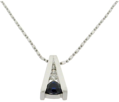 .56 ct sapphire  .14 ct total weight diamonds  14 k white gold necklace