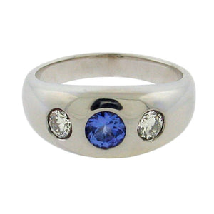 Burnish Set Sapphire and Diamond Ring