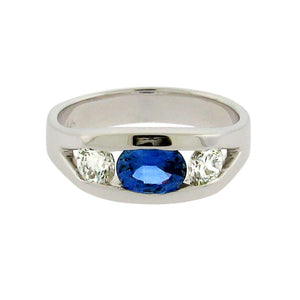 .79 ct sapphire  .51 ct total weight diamonds  14 k white gold ring